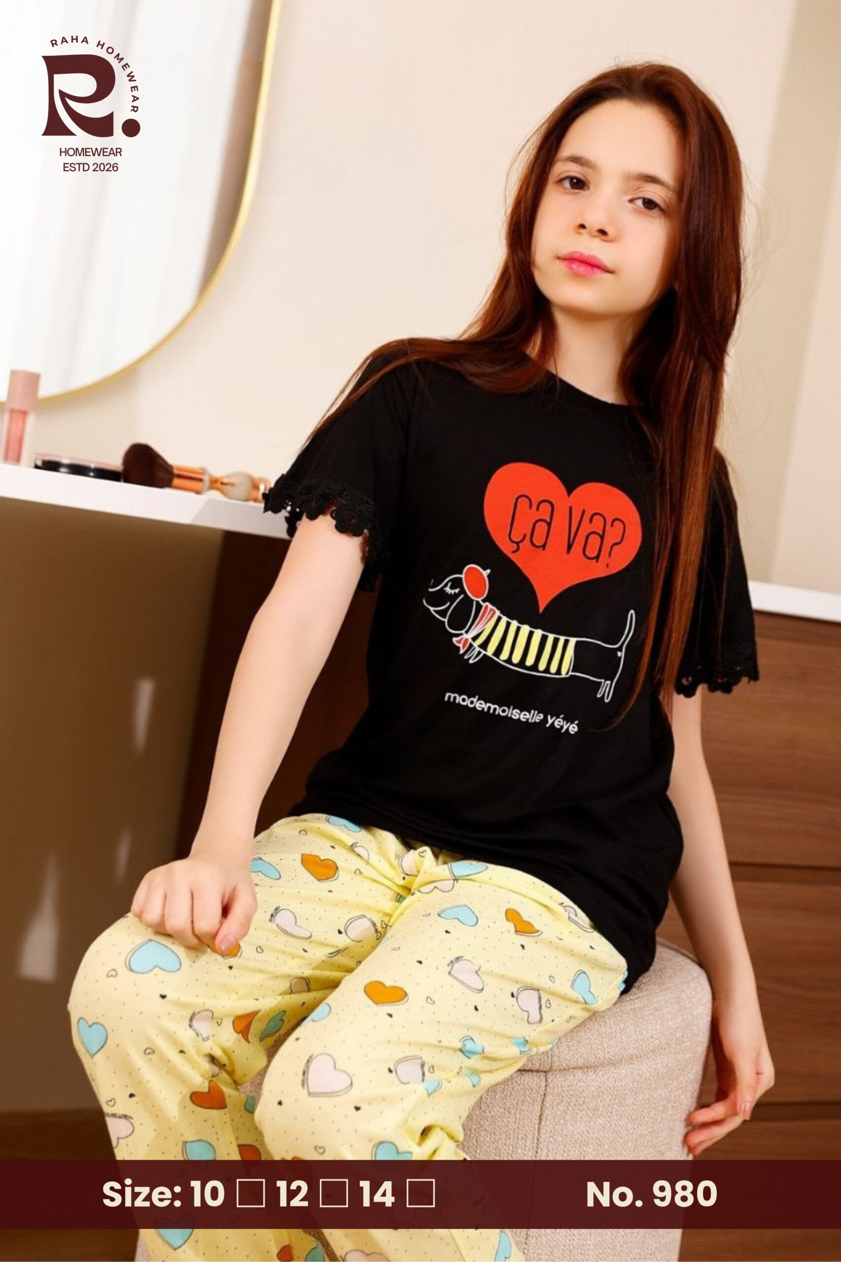 Raha Girls "Ça Va Dachshund" 2-Piece Ruffle-Sleeve Pyjama Set 980 - الصورة 5