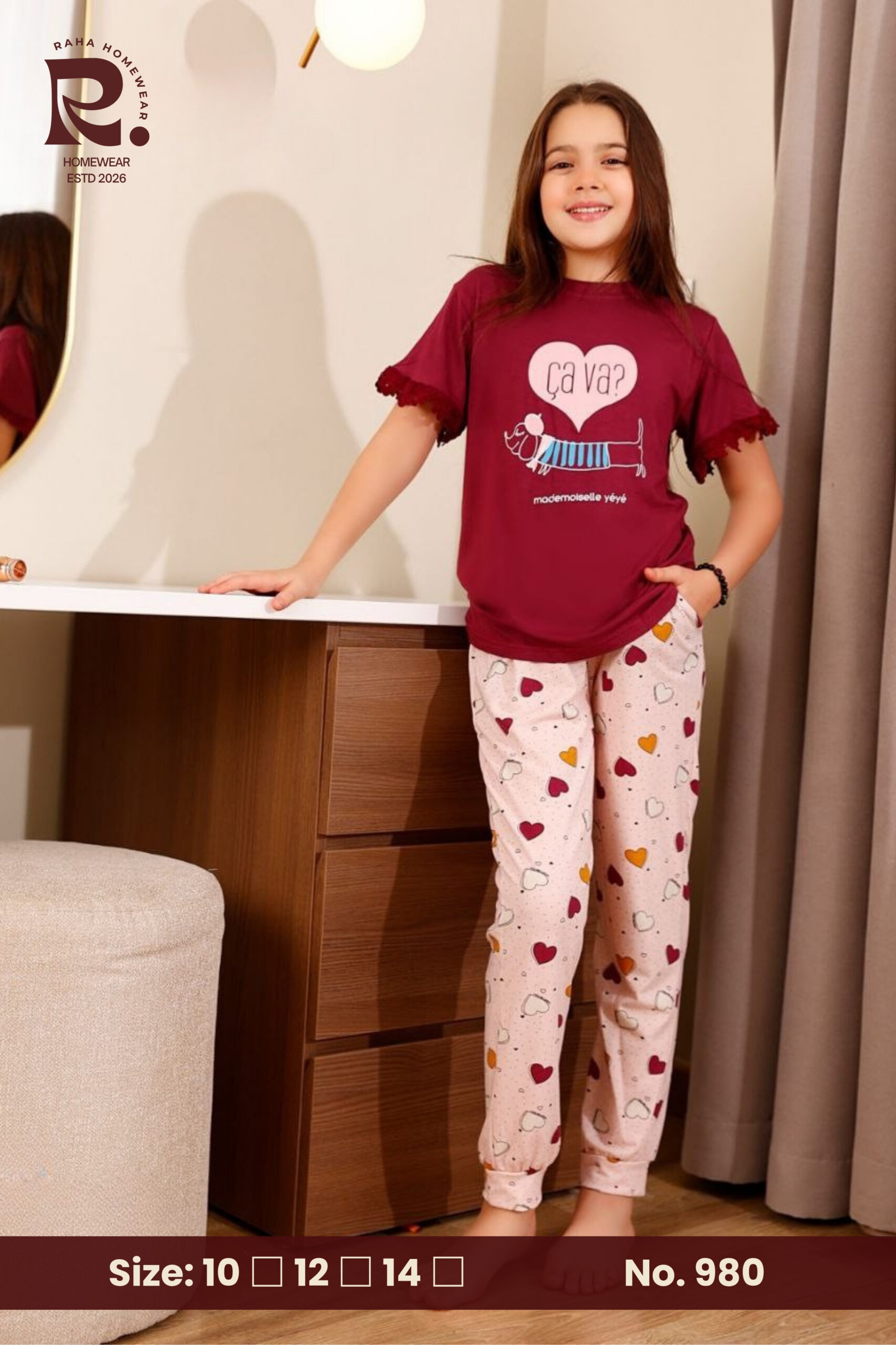 Raha Girls "Ça Va Dachshund" 2-Piece Ruffle-Sleeve Pyjama Set 980 - الصورة 7