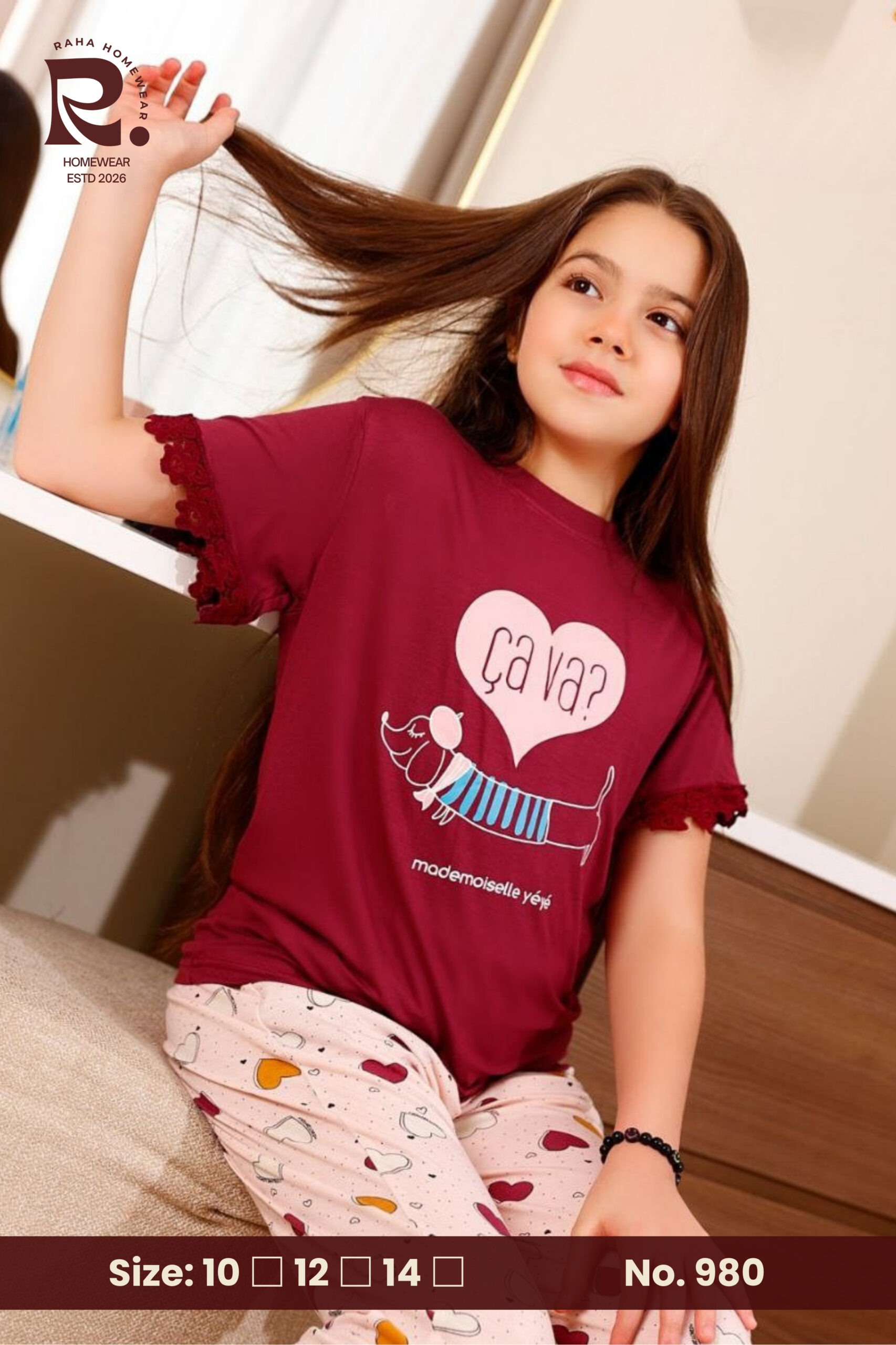 Raha Girls "Ça Va Dachshund" 2-Piece Ruffle-Sleeve Pyjama Set 980 - الصورة 8