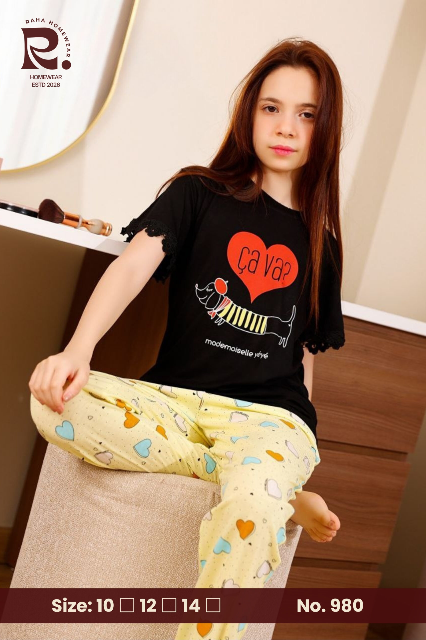 Raha Girls "Ça Va Dachshund" 2-Piece Ruffle-Sleeve Pyjama Set 980 - الصورة 3