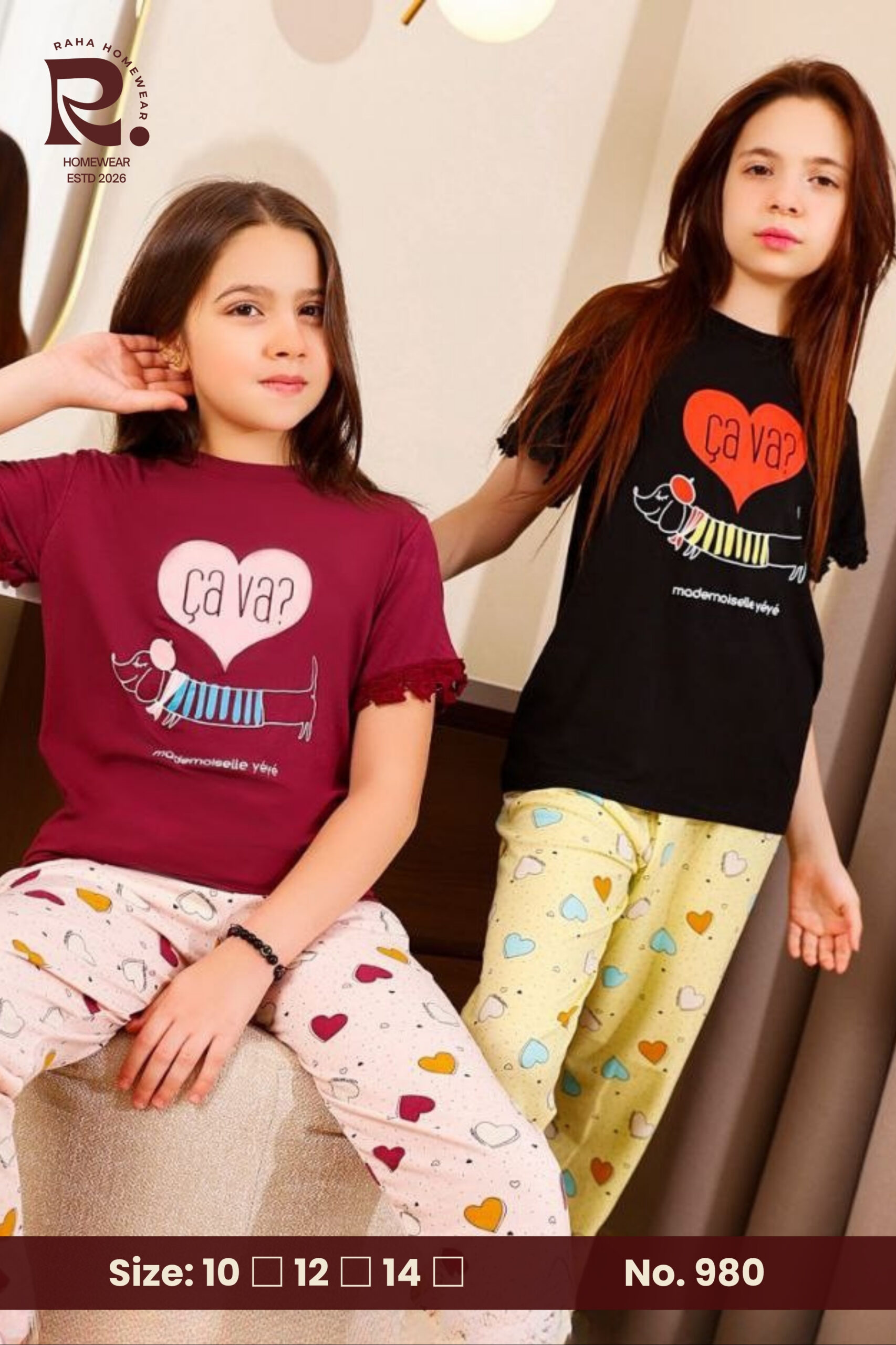 Raha Girls "Ça Va Dachshund" 2-Piece Ruffle-Sleeve Pyjama Set 980 - الصورة 4